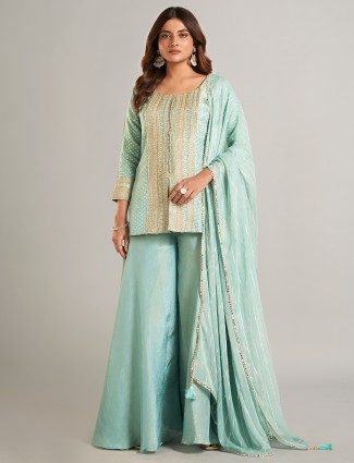 Mint green silk palazzo suit
