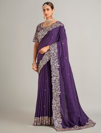 Purple chiffon wedding wear saree