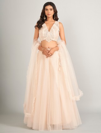 Latest cream net lehenga choli for women