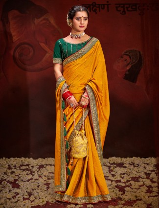 Mustard yellow silk saree for festive
