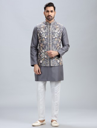 Newest grey kurta jacket set for men