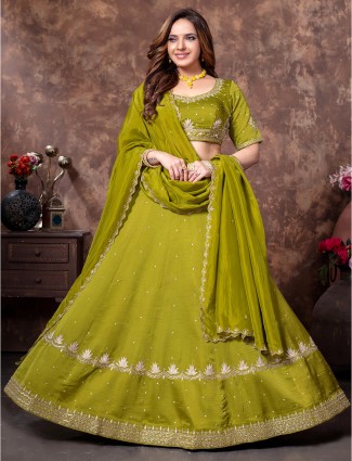 Silk lehenga choli in mehendi green for women