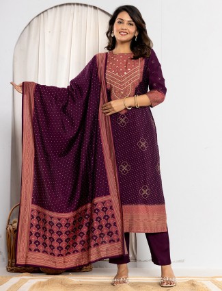 Latest wine silk kurti with dupatta
