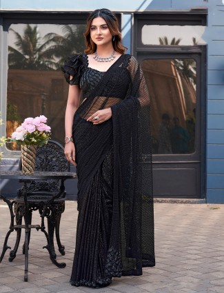 Soft net black saree with beads and sequins