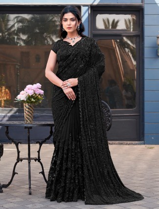 Black net saree with cutdana and beaded touch