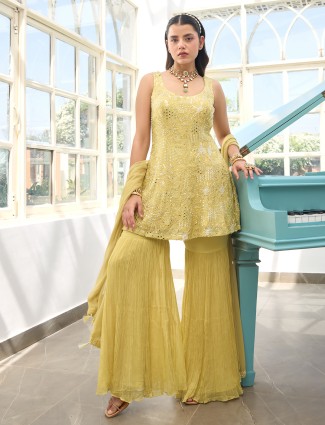 Light yellow georgette sharara suit for weddings