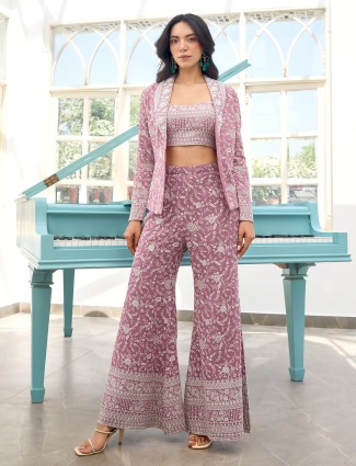 Onion pink lycra designer indo-western suit