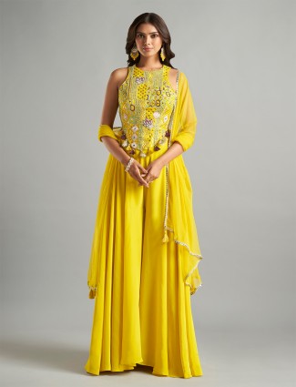 Yellow silk palazzo suit with dupatta