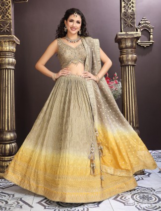 Grey festive lehenga choli with aabla stones work