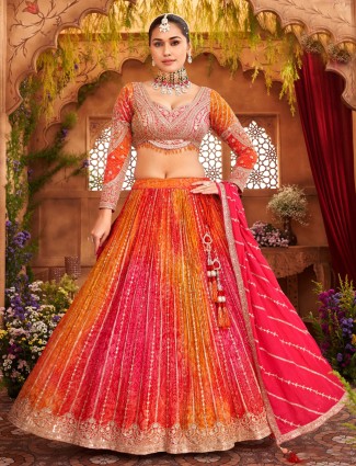 Printed multi color lehenga choli with zari sequins