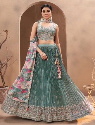Elegant mint green silk lehenga choli set