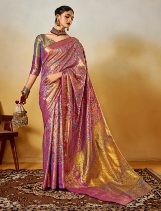Elegant zari woven multitone silk saree design