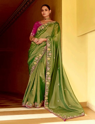 Golden radiance tissue silk saree with royal embellishments