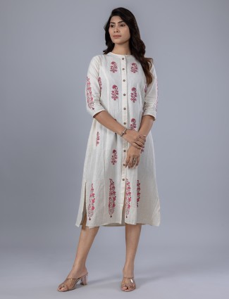 Beige printed cotton kurti for women