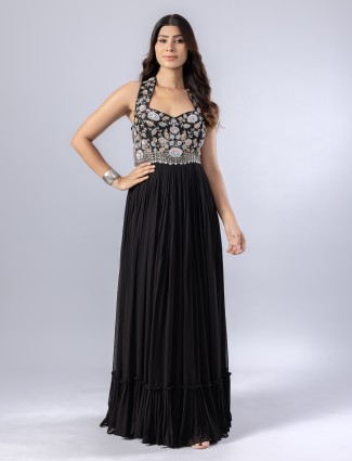 Black georgette floor length suit for women