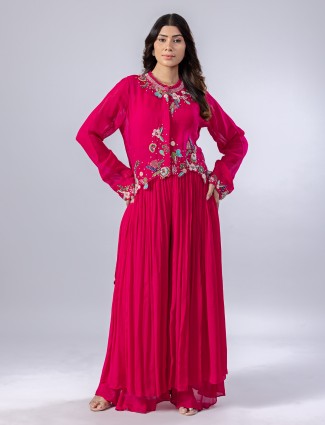 Rani pink silk jacket style palazzo suit