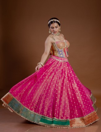 Magenta silk navratri lehenga choli with dupatta