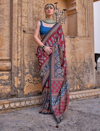 Classic maroon silk saree with rich texture