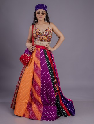 Mirror embellished multicolor silk lehenga choli