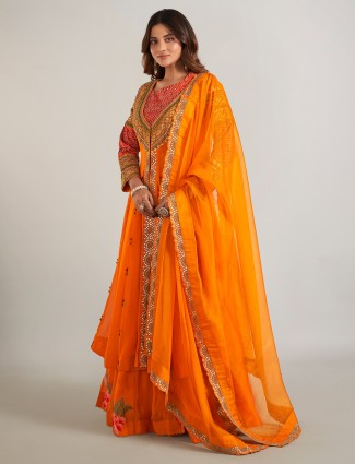 Orange georgette designer wedding wear lehenga suit