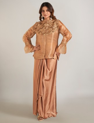 Pastel brown reception wear indowestern suit