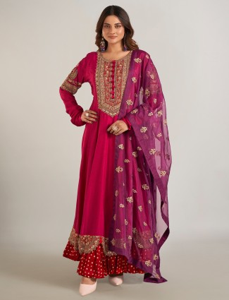 Wine raw silk pakistani designer suit
