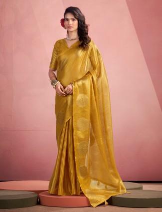 Gold saree with zari weaving in tissue silk