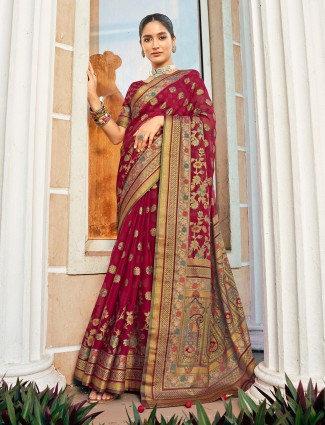 Maroon georgette saree for festive celebrations