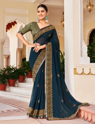 Navy soft georgette printed saree