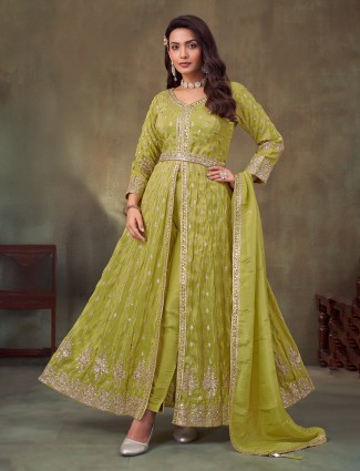 Light green silk anarkali suit for festive wear