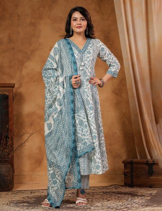 Mint blue silk kurti set with aabla work