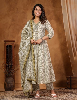 Olive silk kurti set with festive detailing