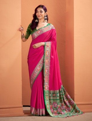 Pink patola silk saree with vibrant charm