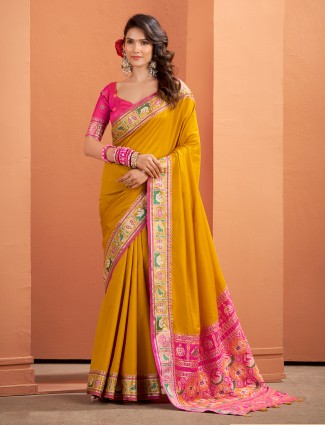 Yellow patola silk saree for festive glow