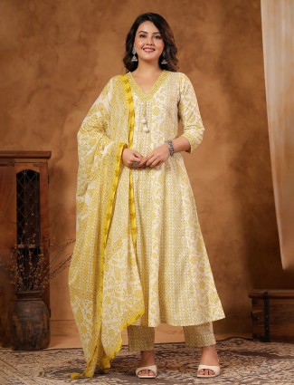 Yellow silk festive kurti set with dupatta
