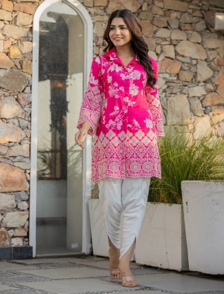 Pink silk suit with modern traditional fusion