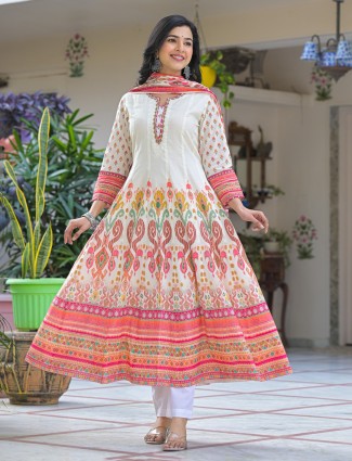 White printed suit with graceful festive flow