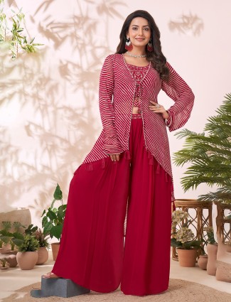 Onion pink lycra designer indo-western suit