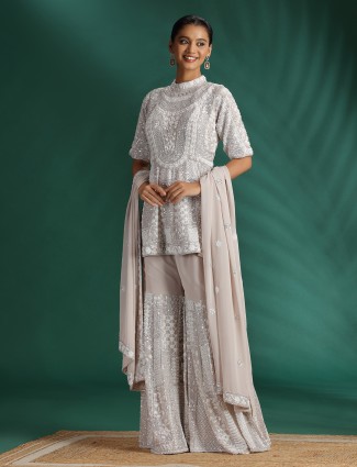 Elegant beige sharara suit for special occasions