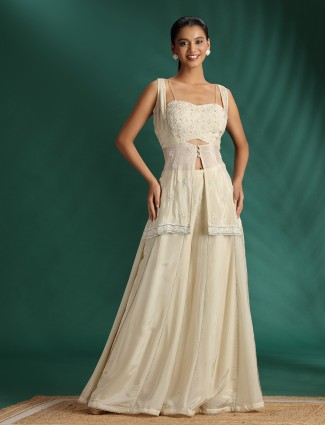 Cream silk palazzo set with stylish jacket