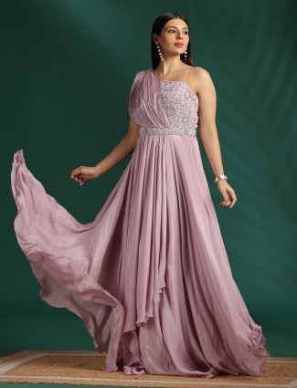 Onion pink celebration wear suit with sequin glam