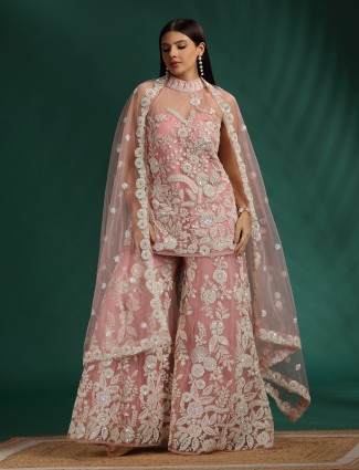 Designer pink palazzo suit with dupatta set