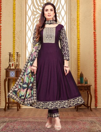 Wine silk women salwar suit for festive wear