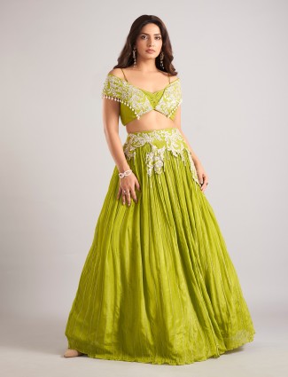 Green wedding wear lehenga choli in silk