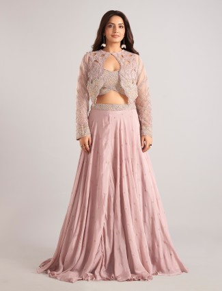 Onion pink georgette lehenga choli with jacket