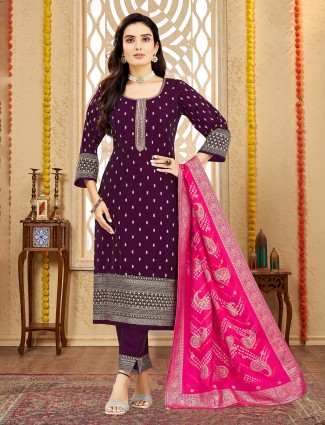 Purple cotton silk with zari detailing