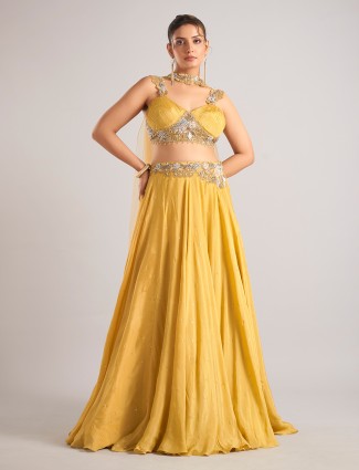 Yellow georgette lehenga choli with dupatta for wedding