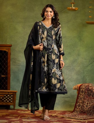 Black allure cotton kurti set with dupatta