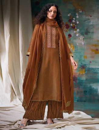 Brown silk palazzo suit for women