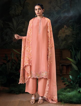 Peach silk palazzo suit for festive